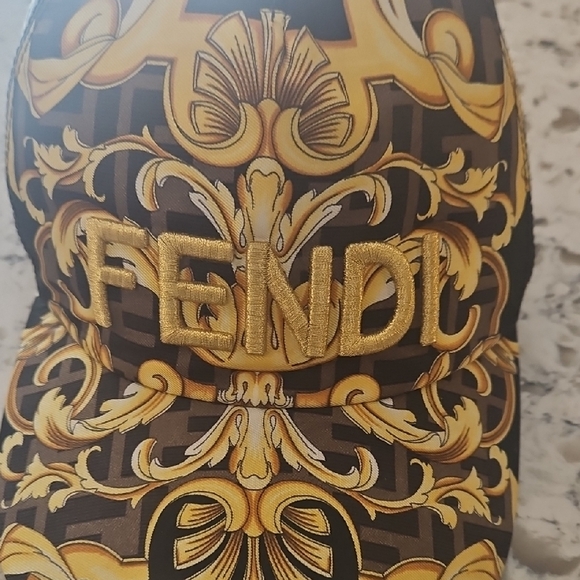 Fendi Silk Cap in Gold and Brown main image 9